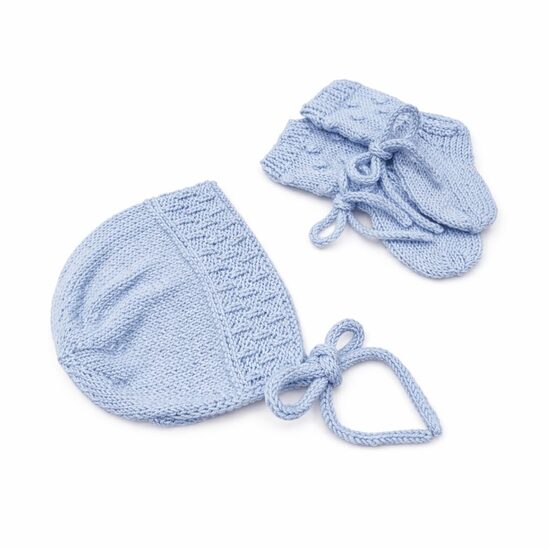 Adīta merino vilnas cepure un zeķes jaundzimušajiem, BLUE